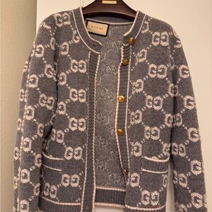 Gucci Gray and Cream Knit Cardigan